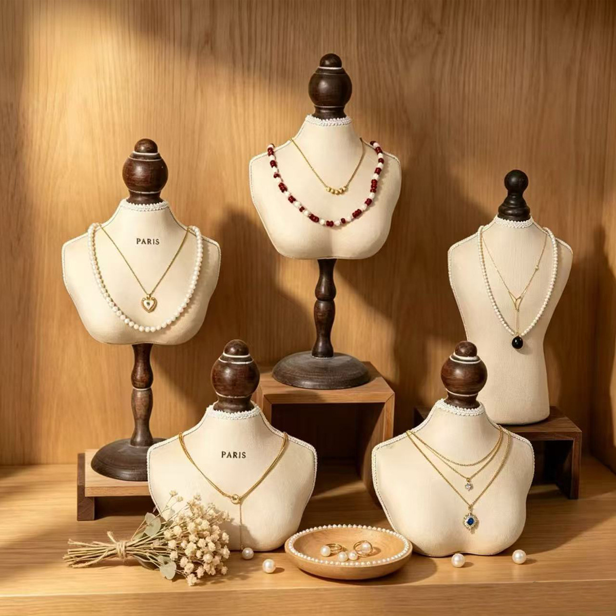 Body Jewelry Holder - Vintage Wood Necklace Display Bust Mannequin
