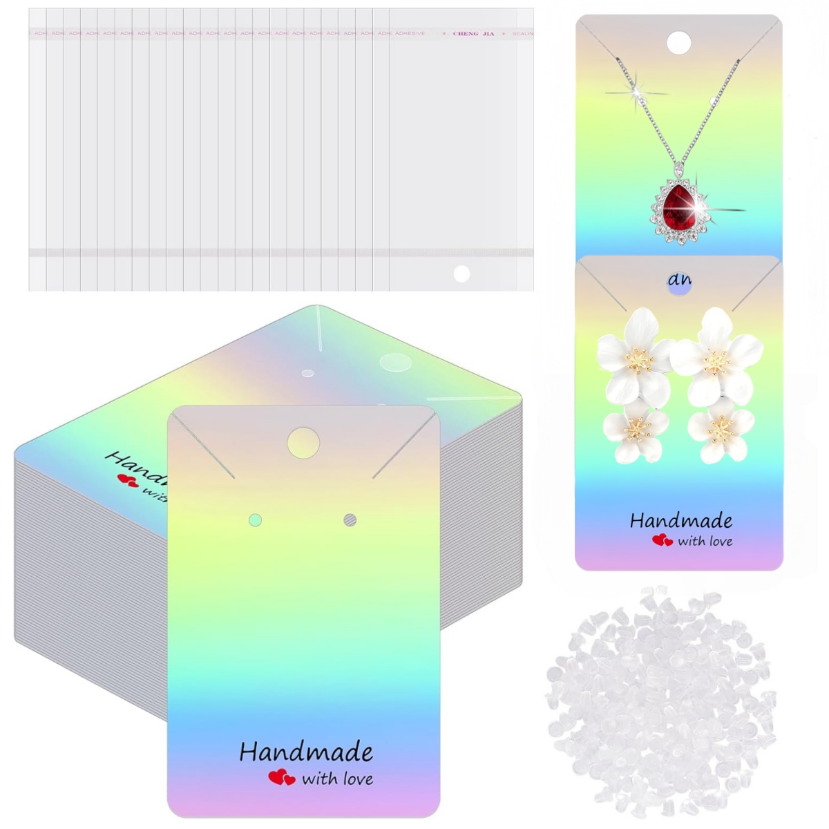 Body Jewelry Holder - 200 Pieces Holographic Earring Display Cards