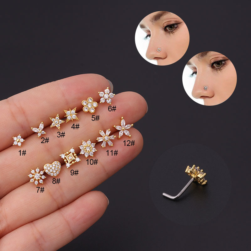 1Pc L Shaped Nose Studs Stainl - Body Jewelry Indian review and price