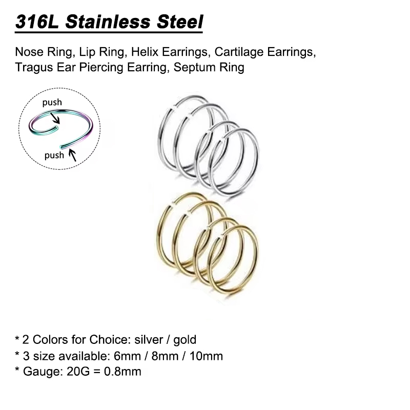6pcs/lot Hypoallergenic Nose R - Body Jewelry Hoops review and price