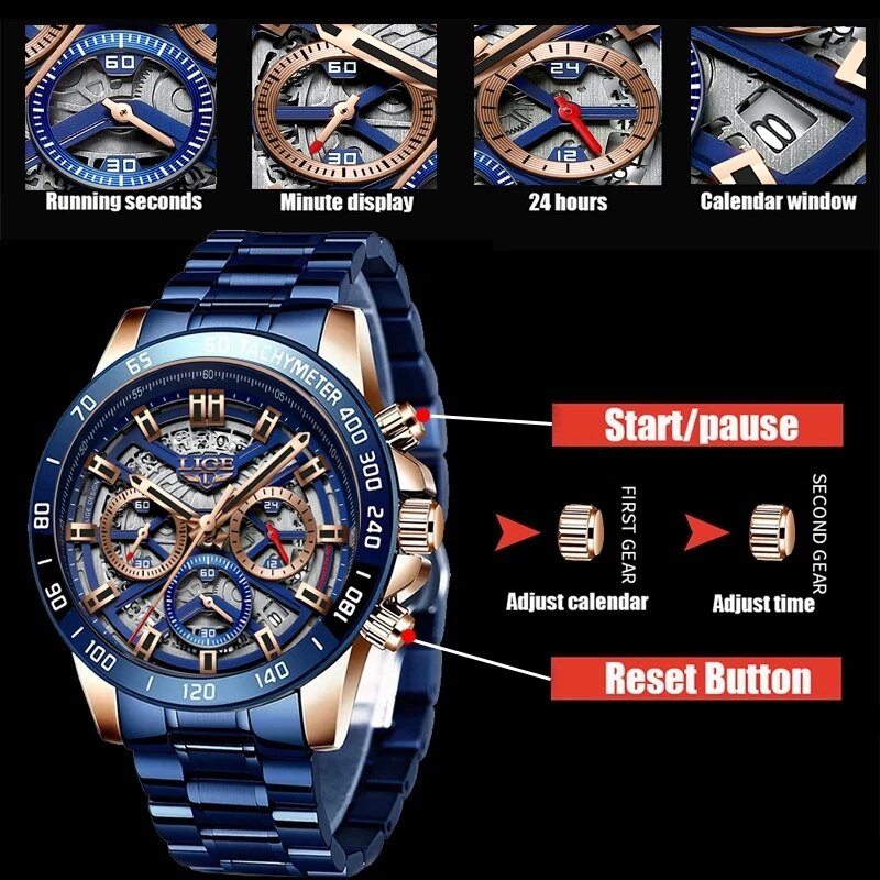LIGE 2024 New Men Watch Top Br - Threadless Push Pin review and price