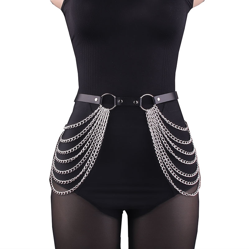 Women Punk Gothic PU Leather W - Body Jewelry Thigh Chain review and price